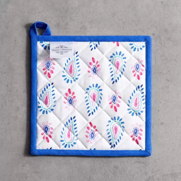 imageMaison d Hermine Potholders 100 Cotton 8quotx8quot Hotpads Heat Resistant with Loop Pot Holder Baking Grilling Home Handling Hot Pans Botanical Fresh  SpringSummer48  Indian Floral