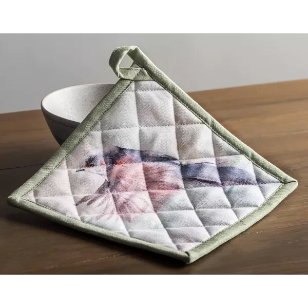 imageMaison d Hermine Potholders 100 Cotton 8quotx8quot Hotpads Heat Resistant with Loop Pot Holder Baking Grilling Home Handling Hot Pans Botanical Fresh  SpringSummer26  Flying Birds