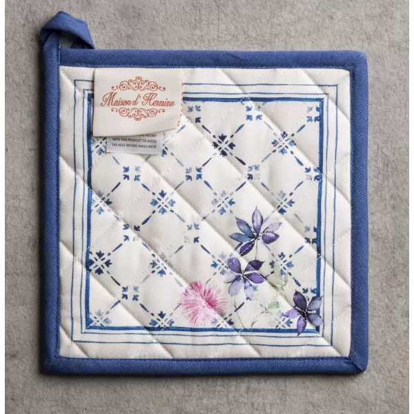 imageMaison d Hermine Potholders 100 Cotton 8quotx8quot Hotpads Heat Resistant with Loop Pot Holder Baking Grilling Home Handling Hot Pans Botanical Fresh  SpringSummer8  Faience