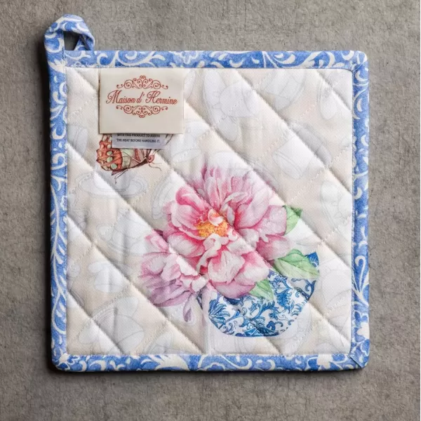 imageMaison d Hermine Potholders 100 Cotton 8quotx8quot Hotpads Heat Resistant with Loop Pot Holder Baking Grilling Home Handling Hot Pans Botanical Fresh  SpringSummer2  Canton