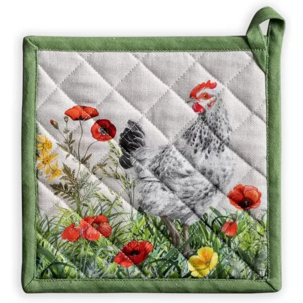 imageMaison d Hermine Potholders 100 Cotton 8quotx8quot Hotpads Heat Resistant with Loop Pot Holder Baking Grilling Home Handling Hot Pans Botanical Fresh  SpringSummer18  Basse Cour