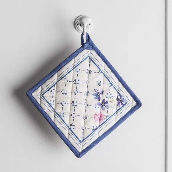 imageMaison d Hermine Potholders 100 Cotton 8quotx8quot Hotpads Heat Resistant with Loop Pot Holder Baking Grilling Home Handling Hot Pans Botanical Fresh  SpringSummer8  Faience