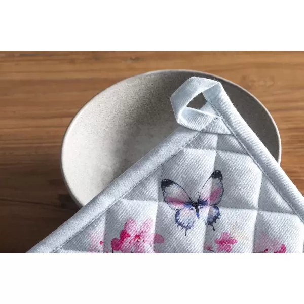 imageMaison d Hermine Potholders 100 Cotton 8quotx8quot Hotpads Heat Resistant with Loop Pot Holder Baking Grilling Home Handling Hot Pans Botanical Fresh  SpringSummer17  Blossoms in Spring