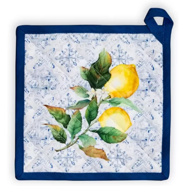 imageMaison d Hermine Potholders 100 Cotton 8quotx8quot Hotpads Heat Resistant with Loop Pot Holder Baking Grilling Home Handling Hot Pans Botanical Fresh  SpringSummerCitrus