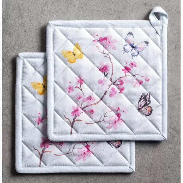 imageMaison d Hermine Potholders 100 Cotton 8quotx8quot Hotpads Heat Resistant with Loop Pot Holder Baking Grilling Home Handling Hot Pans Botanical Fresh  SpringSummer17  Blossoms in Spring