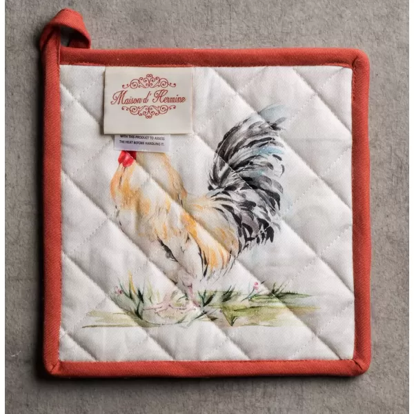 imageMaison d Hermine Potholders 100 Cotton 8quotx8quot Hotpads Heat Resistant with Loop Pot Holder Baking Grilling Home Handling Hot Pans Botanical Fresh  SpringSummer5  Campagne  Coq
