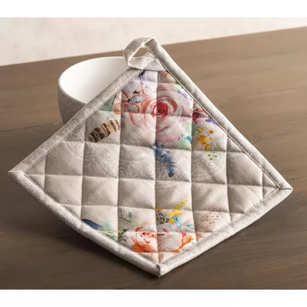 imageMaison d Hermine Potholders 100 Cotton 8quotx8quot Hotpads Heat Resistant with Loop Pot Holder Baking Grilling Home Handling Hot Pans Botanical Fresh  SpringSummer50  Ibiza  Beige