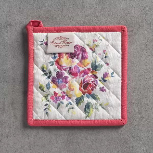 imageMaison d Hermine Potholders 100 Cotton 8quotx8quot Hotpads Heat Resistant with Loop Pot Holder Baking Grilling Home Handling Hot Pans Botanical Fresh  SpringSummer38  Rose Garden