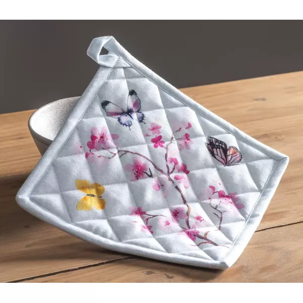 imageMaison d Hermine Potholders 100 Cotton 8quotx8quot Hotpads Heat Resistant with Loop Pot Holder Baking Grilling Home Handling Hot Pans Botanical Fresh  SpringSummer17  Blossoms in Spring