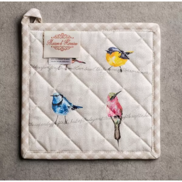 imageMaison d Hermine Potholders 100 Cotton 8quotx8quot Hotpads Heat Resistant with Loop Pot Holder Baking Grilling Home Handling Hot Pans Botanical Fresh  SpringSummer1  Birdies on Wire