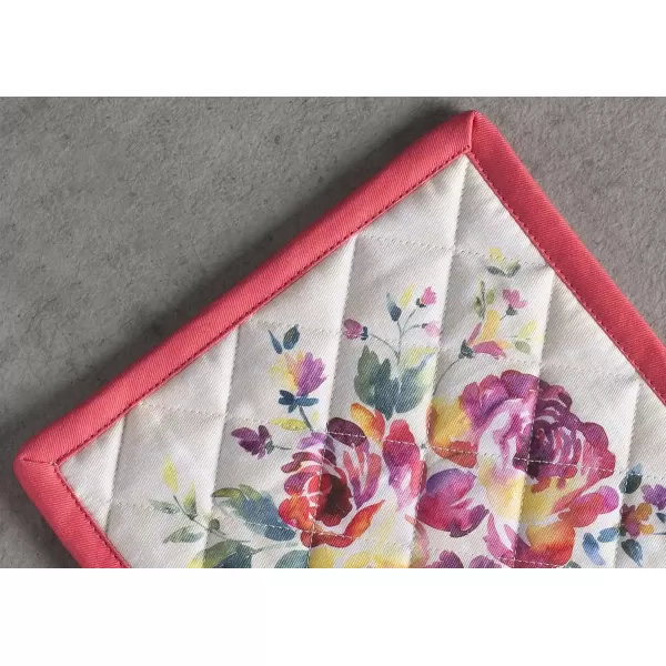 imageMaison d Hermine Potholders 100 Cotton 8quotx8quot Hotpads Heat Resistant with Loop Pot Holder Baking Grilling Home Handling Hot Pans Botanical Fresh  SpringSummer38  Rose Garden