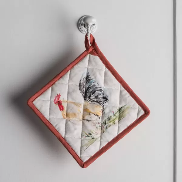 imageMaison d Hermine Potholders 100 Cotton 8quotx8quot Hotpads Heat Resistant with Loop Pot Holder Baking Grilling Home Handling Hot Pans Botanical Fresh  SpringSummer5  Campagne  Coq