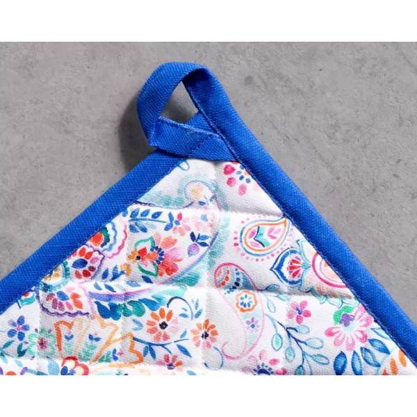 imageMaison d Hermine Potholders 100 Cotton 8quotx8quot Hotpads Heat Resistant with Loop Pot Holder Baking Grilling Home Handling Hot Pans Botanical Fresh  SpringSummer48  Indian Floral