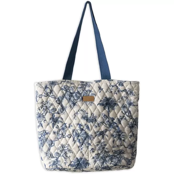 imageMaison d Hermine Shopping Bag Cotton Quilted Tote Bag with Zipper Pockets ampamp Small Pouch Grocery Bag for Work Travel Lunch1  Bonobo  Blue
