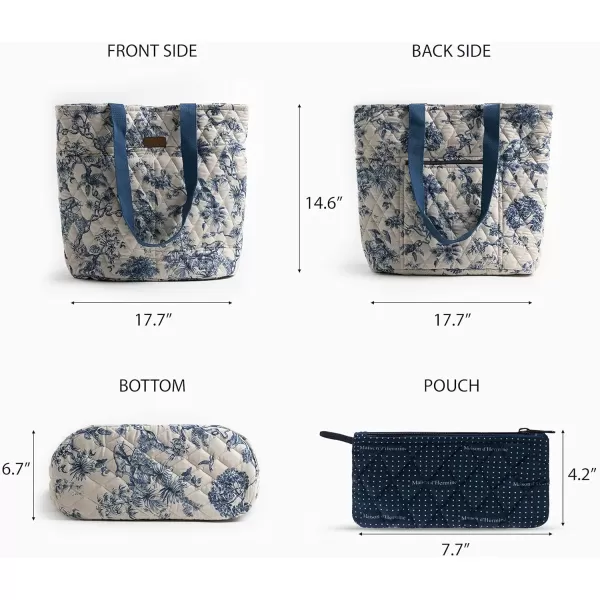 imageMaison d Hermine Shopping Bag Cotton Quilted Tote Bag with Zipper Pockets ampamp Small Pouch Grocery Bag for Work Travel Lunch1  Bonobo  Blue