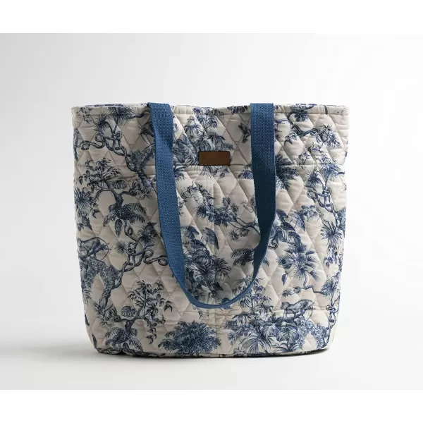 imageMaison d Hermine Shopping Bag Cotton Quilted Tote Bag with Zipper Pockets ampamp Small Pouch Grocery Bag for Work Travel Lunch1  Bonobo  Blue