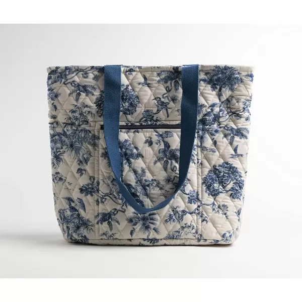 imageMaison d Hermine Shopping Bag Cotton Quilted Tote Bag with Zipper Pockets ampamp Small Pouch Grocery Bag for Work Travel Lunch1  Bonobo  Blue