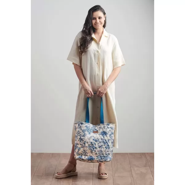 imageMaison d Hermine Shopping Bag Cotton Quilted Tote Bag with Zipper Pockets ampamp Small Pouch Grocery Bag for Work Travel Lunch1  Bonobo  Blue