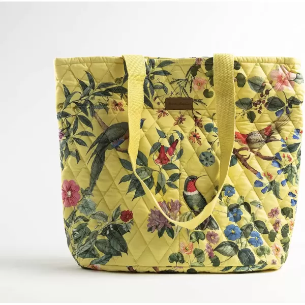 imageMaison d Hermine Shopping Bag Cotton Quilted Tote Bag with Zipper Pockets ampamp Small Pouch Grocery Bag for Work Travel Lunch10  Eden  Yellow