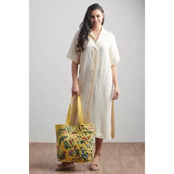 imageMaison d Hermine Shopping Bag Cotton Quilted Tote Bag with Zipper Pockets ampamp Small Pouch Grocery Bag for Work Travel Lunch10  Eden  Yellow