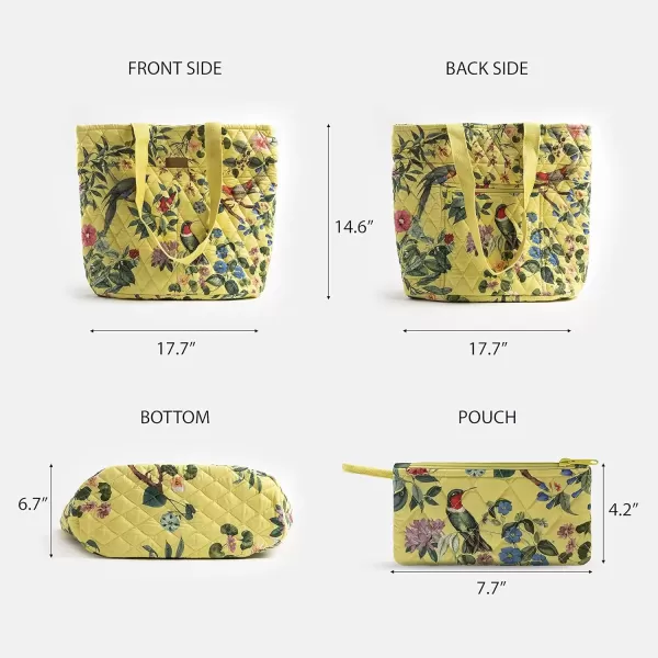 imageMaison d Hermine Shopping Bag Cotton Quilted Tote Bag with Zipper Pockets ampamp Small Pouch Grocery Bag for Work Travel Lunch10  Eden  Yellow