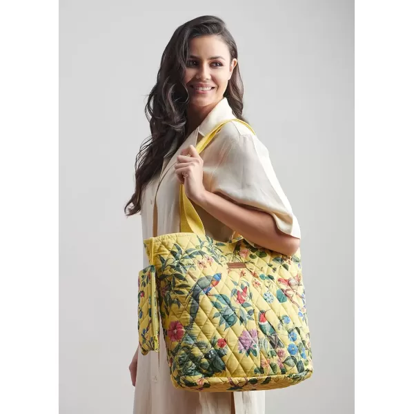 imageMaison d Hermine Shopping Bag Cotton Quilted Tote Bag with Zipper Pockets ampamp Small Pouch Grocery Bag for Work Travel Lunch10  Eden  Yellow
