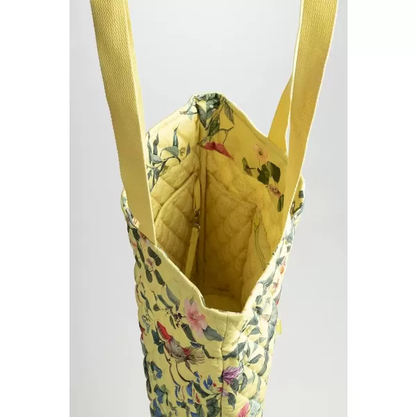 imageMaison d Hermine Shopping Bag Cotton Quilted Tote Bag with Zipper Pockets ampamp Small Pouch Grocery Bag for Work Travel Lunch10  Eden  Yellow