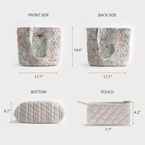 imageMaison d Hermine Shopping Bag Cotton Quilted Tote Bag with Zipper Pockets ampamp Small Pouch Grocery Bag for Work Travel Lunch12  Blossoms in Spring
