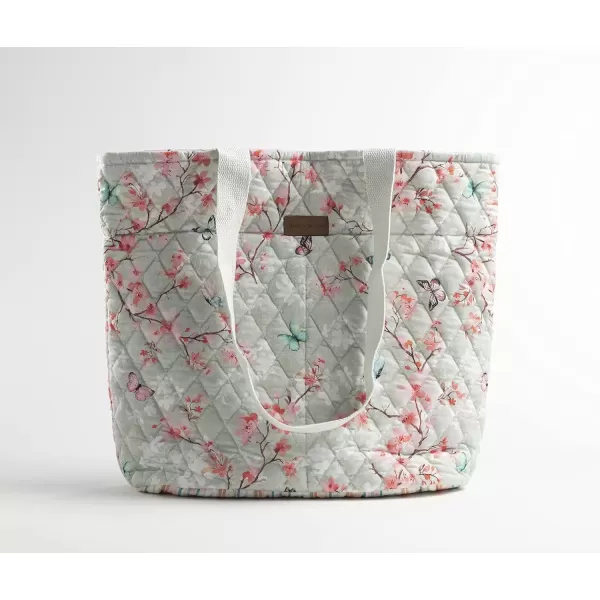 imageMaison d Hermine Shopping Bag Cotton Quilted Tote Bag with Zipper Pockets ampamp Small Pouch Grocery Bag for Work Travel Lunch12  Blossoms in Spring