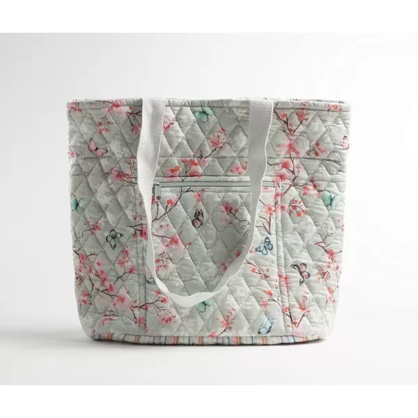 imageMaison d Hermine Shopping Bag Cotton Quilted Tote Bag with Zipper Pockets ampamp Small Pouch Grocery Bag for Work Travel Lunch12  Blossoms in Spring