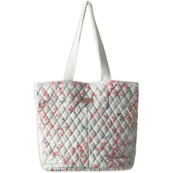 imageMaison d Hermine Shopping Bag Cotton Quilted Tote Bag with Zipper Pockets ampamp Small Pouch Grocery Bag for Work Travel Lunch12  Blossoms in Spring