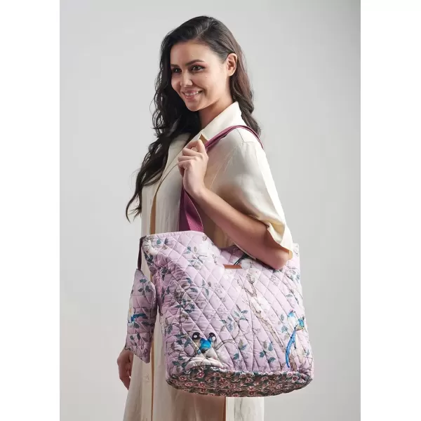 imageMaison d Hermine Shopping Bag Cotton Quilted Tote Bag with Zipper Pockets ampamp Small Pouch Grocery Bag for Work Travel Lunch14  Osaka
