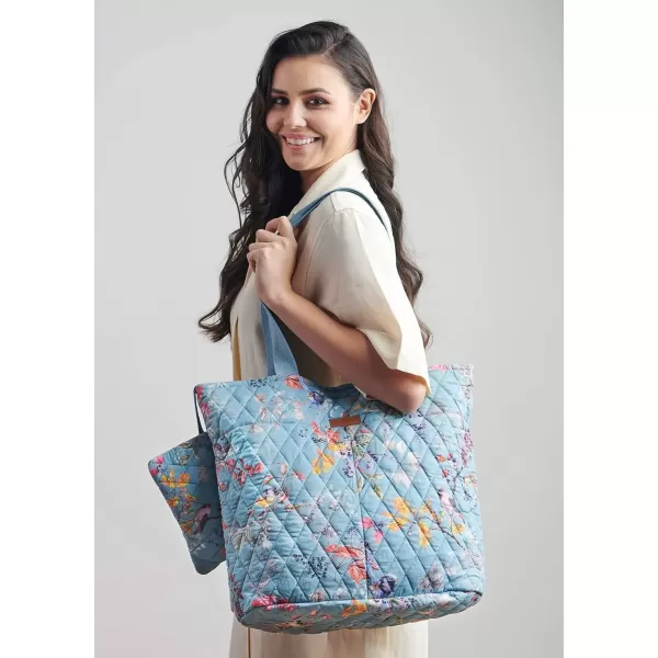 imageMaison d Hermine Shopping Bag Cotton Quilted Tote Bag with Zipper Pockets ampamp Small Pouch Grocery Bag for Work Travel Lunch15  Equinoxe