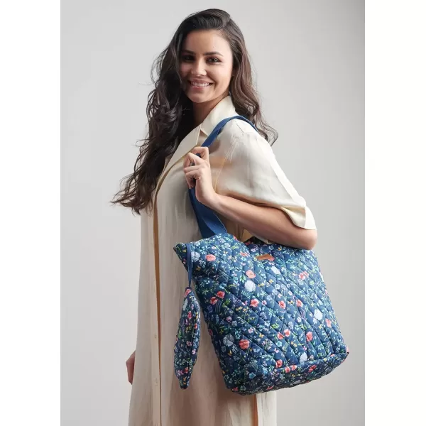 imageMaison d Hermine Shopping Bag Cotton Quilted Tote Bag with Zipper Pockets ampamp Small Pouch Grocery Bag for Work Travel Lunch17  Just Floral
