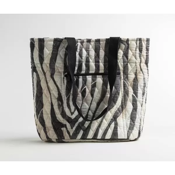 imageMaison d Hermine Shopping Bag Cotton Quilted Tote Bag with Zipper Pockets ampamp Small Pouch Grocery Bag for Work Travel Lunch18  Zebra