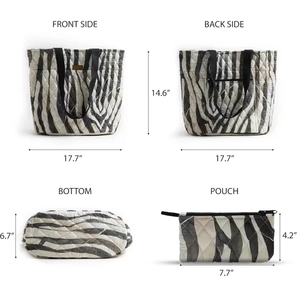 imageMaison d Hermine Shopping Bag Cotton Quilted Tote Bag with Zipper Pockets ampamp Small Pouch Grocery Bag for Work Travel Lunch18  Zebra