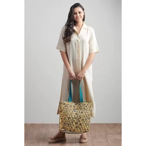 imageMaison d Hermine Shopping Bag Cotton Quilted Tote Bag with Zipper Pockets ampamp Small Pouch Grocery Bag for Work Travel Lunch19  Lakshmi