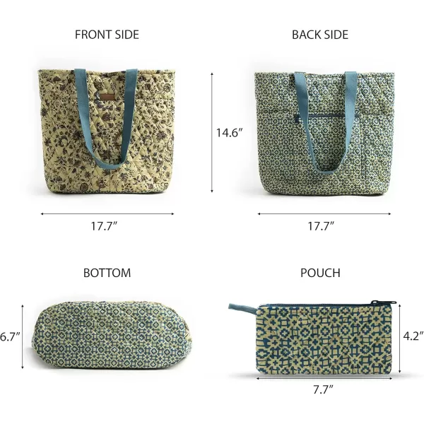imageMaison d Hermine Shopping Bag Cotton Quilted Tote Bag with Zipper Pockets ampamp Small Pouch Grocery Bag for Work Travel Lunch19  Lakshmi