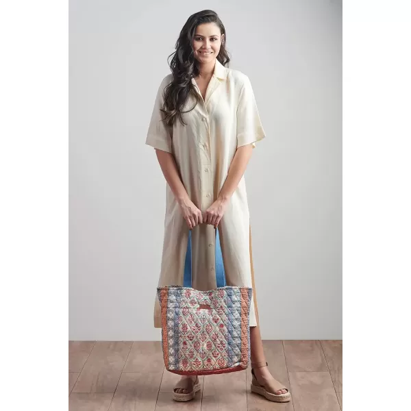 imageMaison d Hermine Shopping Bag Cotton Quilted Tote Bag with Zipper Pockets ampamp Small Pouch Grocery Bag for Work Travel Lunch20  Romane