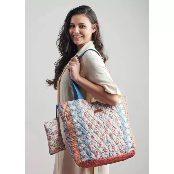 imageMaison d Hermine Shopping Bag Cotton Quilted Tote Bag with Zipper Pockets ampamp Small Pouch Grocery Bag for Work Travel Lunch20  Romane