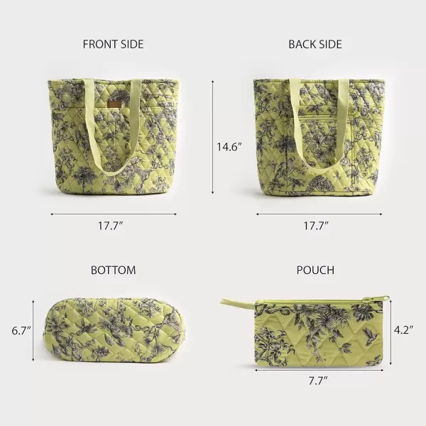 imageMaison d Hermine Shopping Bag Cotton Quilted Tote Bag with Zipper Pockets ampamp Small Pouch Grocery Bag for Work Travel Lunch24  Bonobo  Yellow