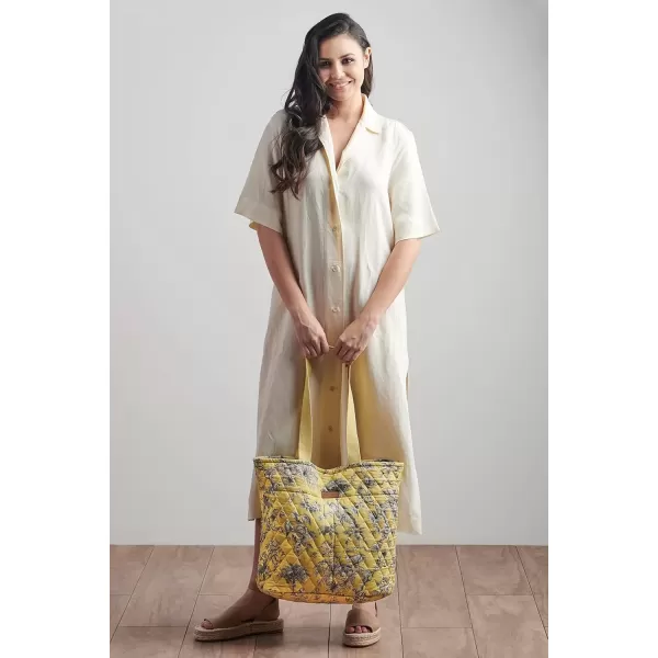 imageMaison d Hermine Shopping Bag Cotton Quilted Tote Bag with Zipper Pockets ampamp Small Pouch Grocery Bag for Work Travel Lunch24  Bonobo  Yellow