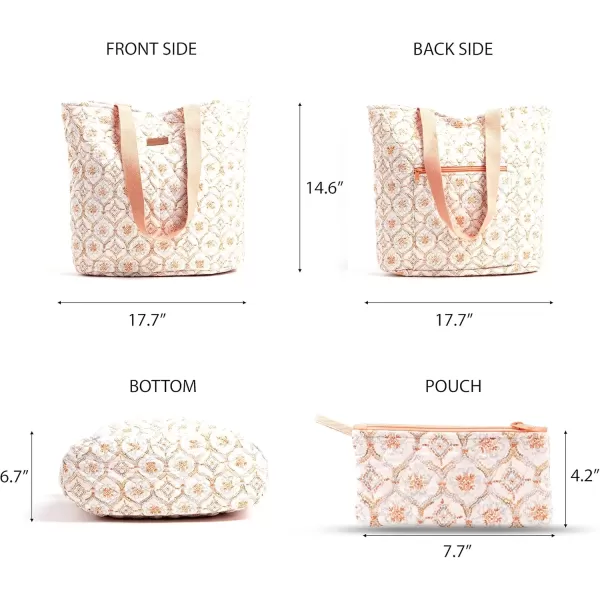 imageMaison d Hermine Shopping Bag Cotton Quilted Tote Bag with Zipper Pockets ampamp Small Pouch Grocery Bag for Work Travel Lunch25  Fair Isle