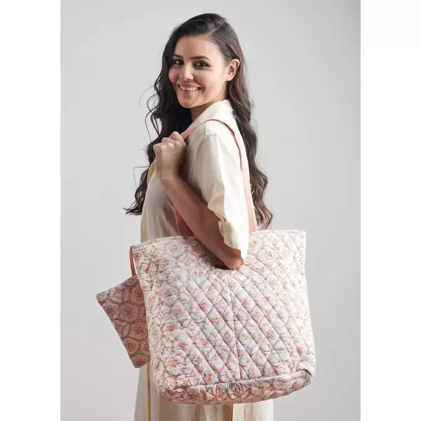 imageMaison d Hermine Shopping Bag Cotton Quilted Tote Bag with Zipper Pockets ampamp Small Pouch Grocery Bag for Work Travel Lunch25  Fair Isle