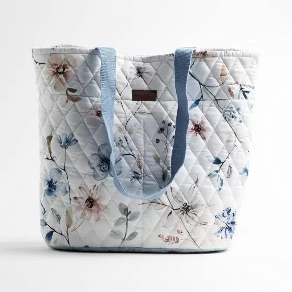 imageMaison d Hermine Shopping Bag Cotton Quilted Tote Bag with Zipper Pockets ampamp Small Pouch Grocery Bag for Work Travel Lunch26  Ice Florals