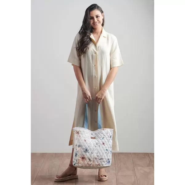 imageMaison d Hermine Shopping Bag Cotton Quilted Tote Bag with Zipper Pockets ampamp Small Pouch Grocery Bag for Work Travel Lunch26  Ice Florals