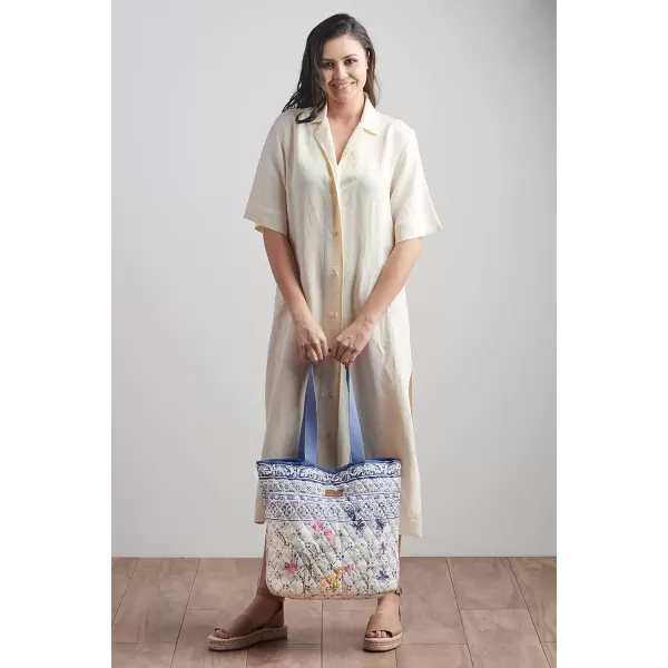 imageMaison d Hermine Shopping Bag Cotton Quilted Tote Bag with Zipper Pockets ampamp Small Pouch Grocery Bag for Work Travel Lunch27  Faience