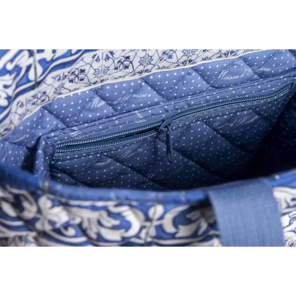 imageMaison d Hermine Shopping Bag Cotton Quilted Tote Bag with Zipper Pockets ampamp Small Pouch Grocery Bag for Work Travel Lunch27  Faience
