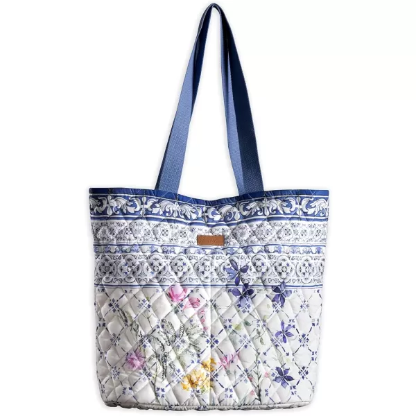 imageMaison d Hermine Shopping Bag Cotton Quilted Tote Bag with Zipper Pockets ampamp Small Pouch Grocery Bag for Work Travel Lunch27  Faience