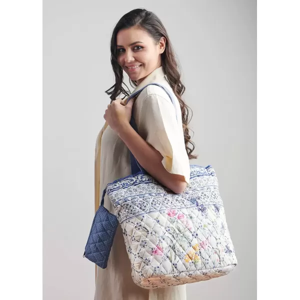 imageMaison d Hermine Shopping Bag Cotton Quilted Tote Bag with Zipper Pockets ampamp Small Pouch Grocery Bag for Work Travel Lunch27  Faience